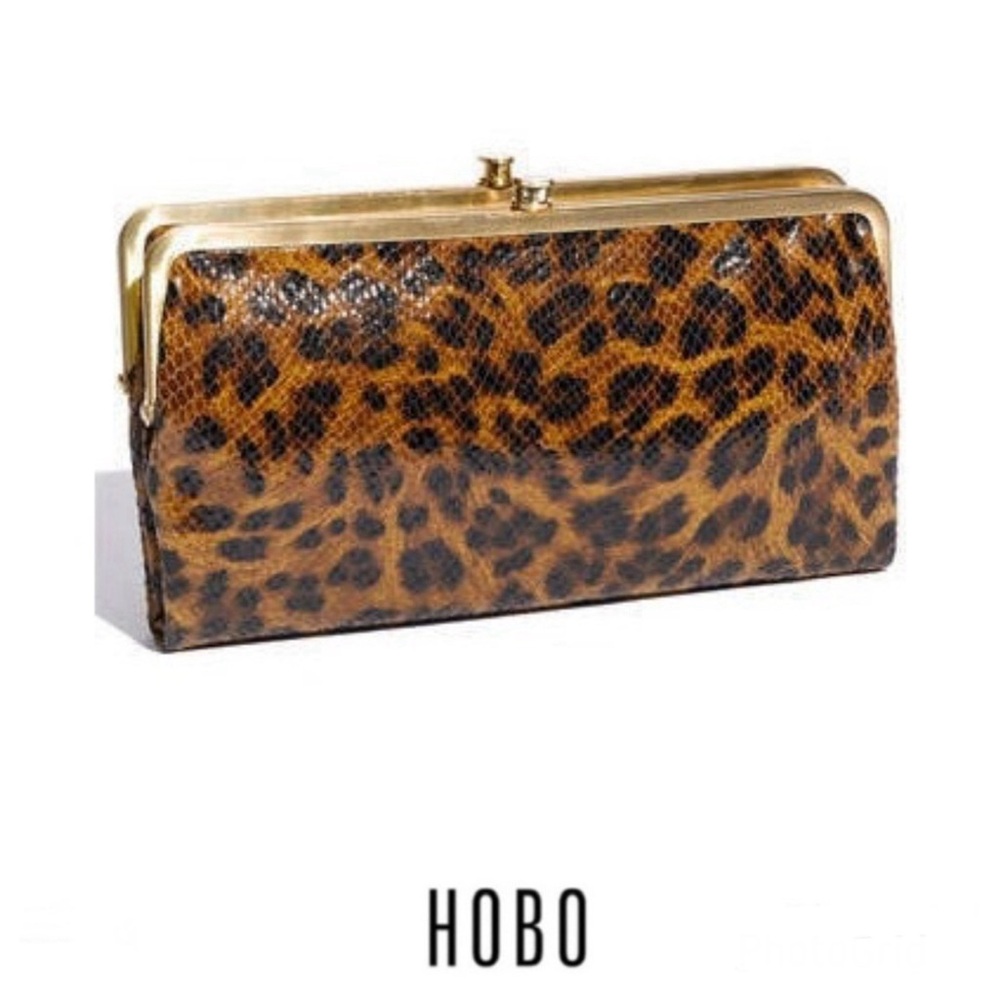 HOBO International Lauren Leopard Print Patent Leather Kiss Lock Clutch Wallet
